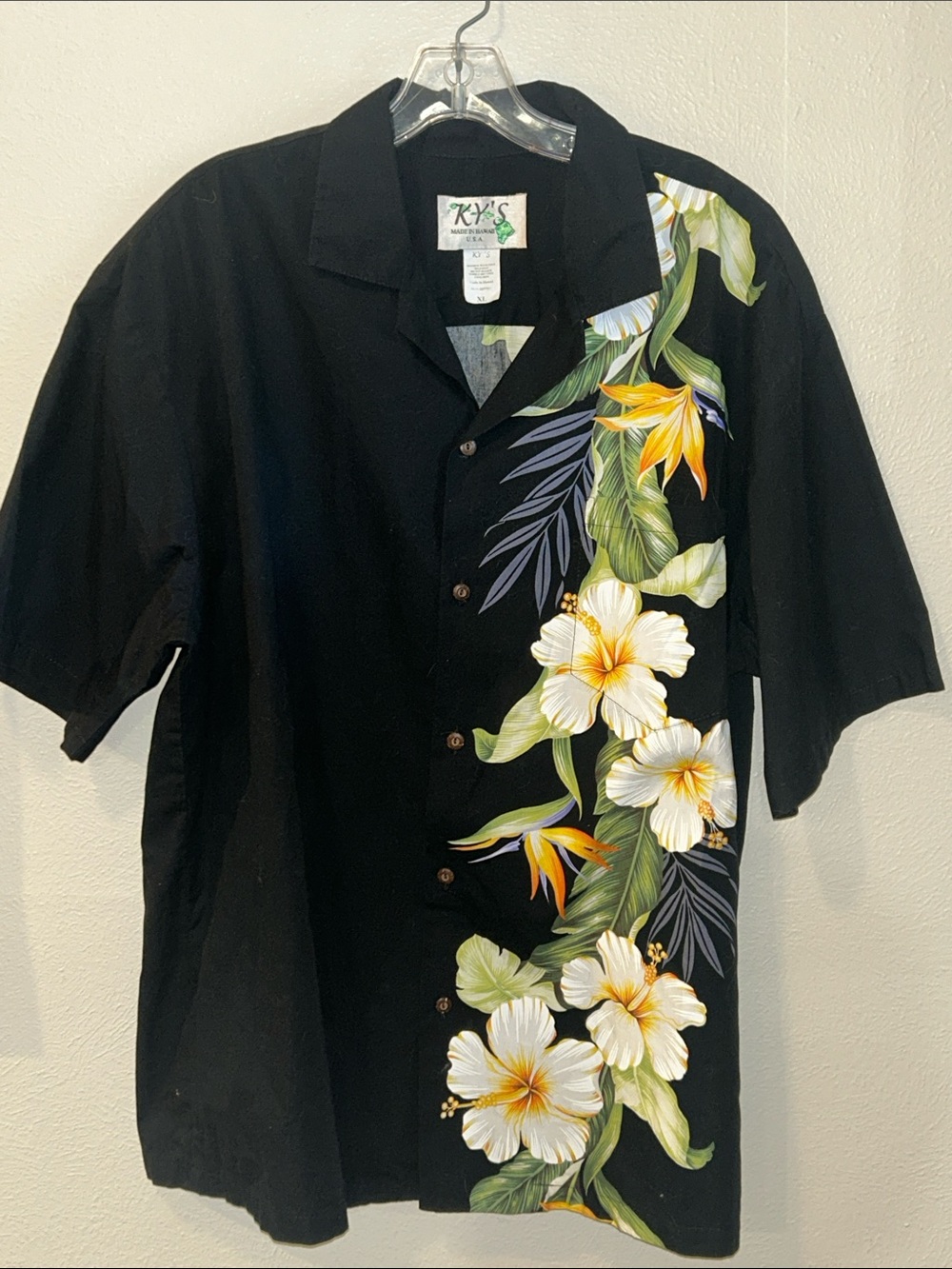 KY’s Hawaiian Floral Short-Sleeve Shirt Cotton Sz XL